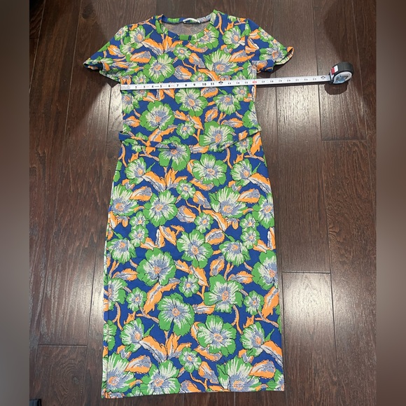 Zara Women Medium Bold Jacquard Knit Tropical Floral Short Sleeve Midi Dress - Picture 3 of 6